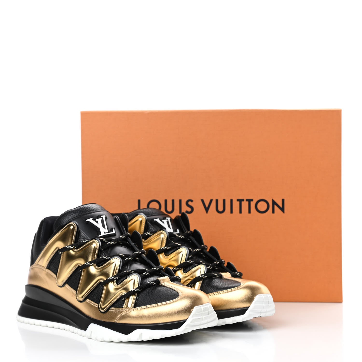 Louis Vuitton Calfskin Mens Zig Zag Sneakers 8 Black Gold 10 of 10
