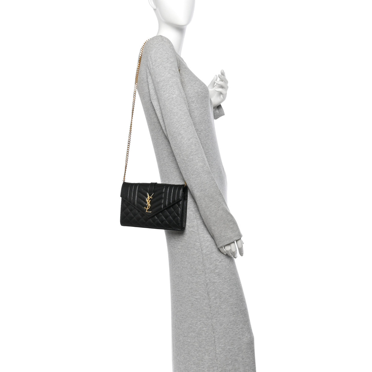 Saint Laurent Grain De Poudre Mixed Matelasse Triquilt Monogram Chain Wallet Black 2 of 10