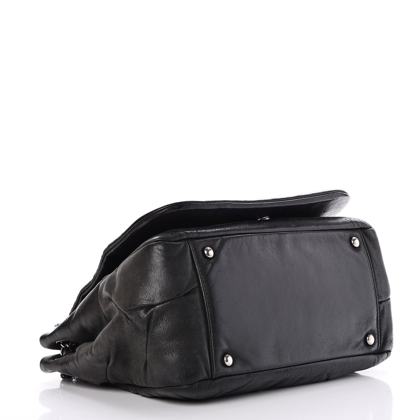 Iridescent Calfskin Glint Accordion Flap Black