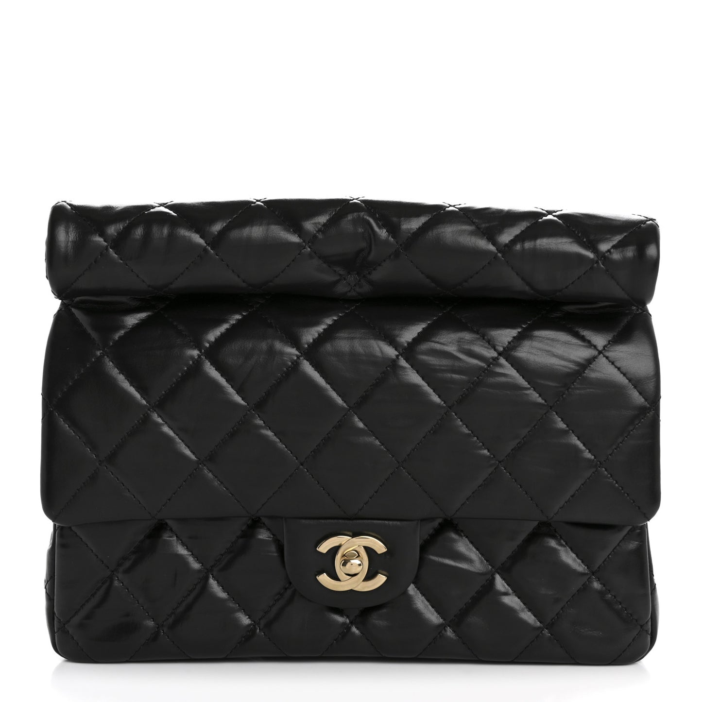 Crumpled Calfskin Quilted Clutch Black