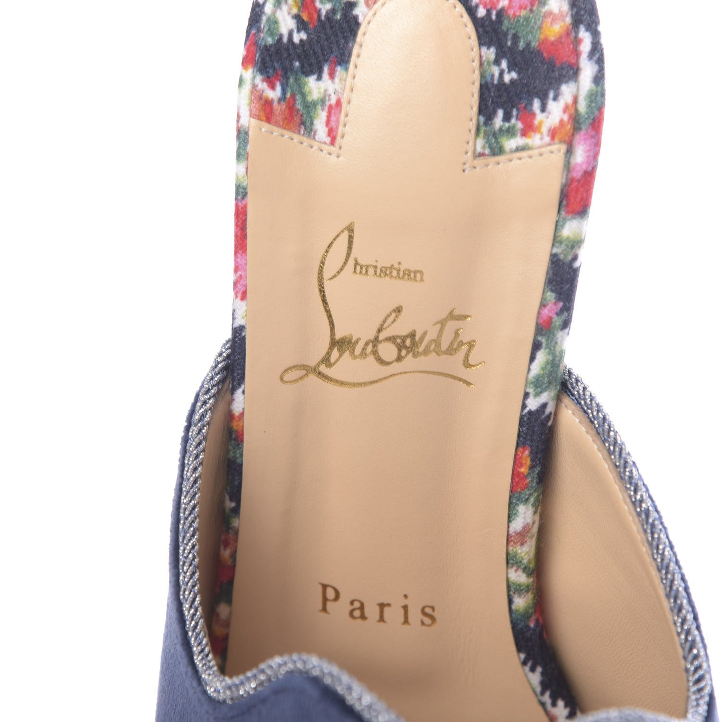 Velvet Cotton Denim Fiori Vienne 100 Slide Sandals 41 Multicolor Navy
