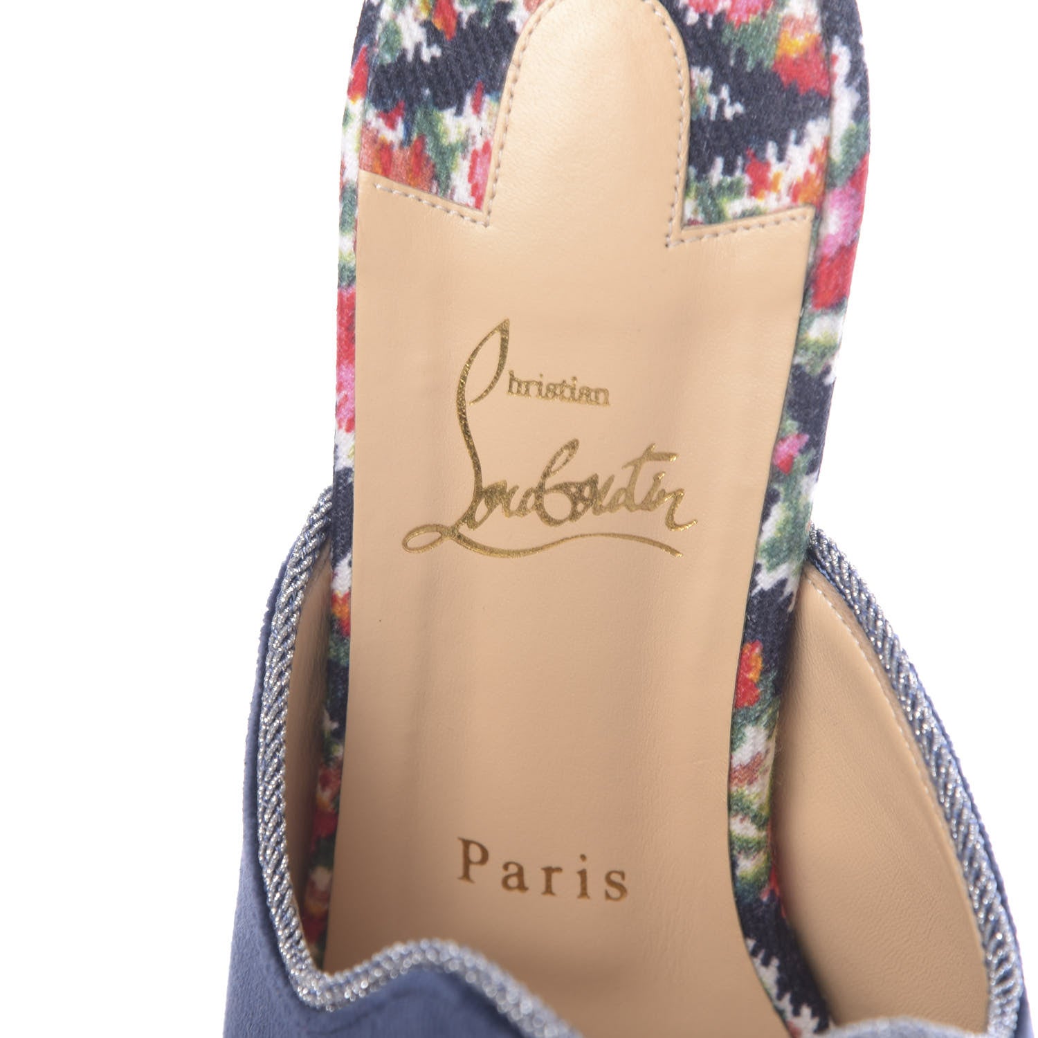 Christian Louboutin Velvet Cotton Denim Fiori Vienne 100 Slide Sandals 41 Multicolor Navy 6 of 10