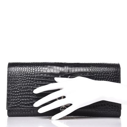 Saint Laurent Calfskin Crocodile Embossed Classic Monogram Tassel Clutch Black 2 of 7