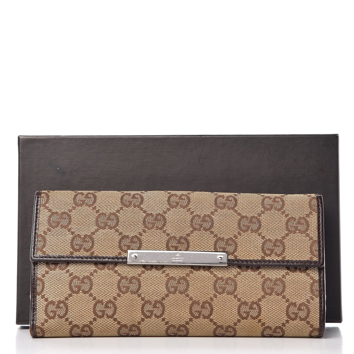Monogram Metal Bar Continental Flap Wallet Beige Ebony Dark Brown