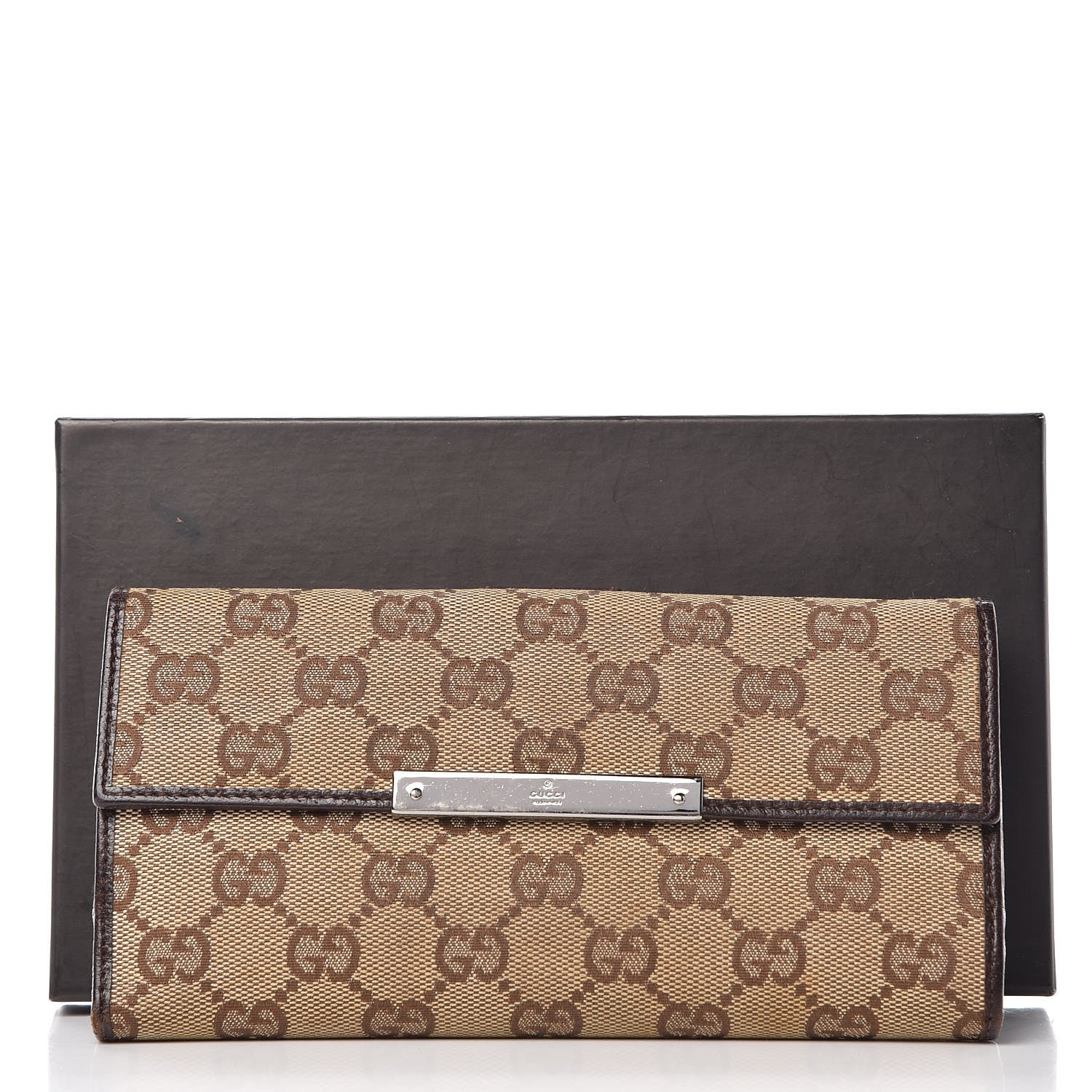 Gucci Monogram Metal Bar Continental Flap Wallet Beige Ebony Dark Brown 12 of 12
