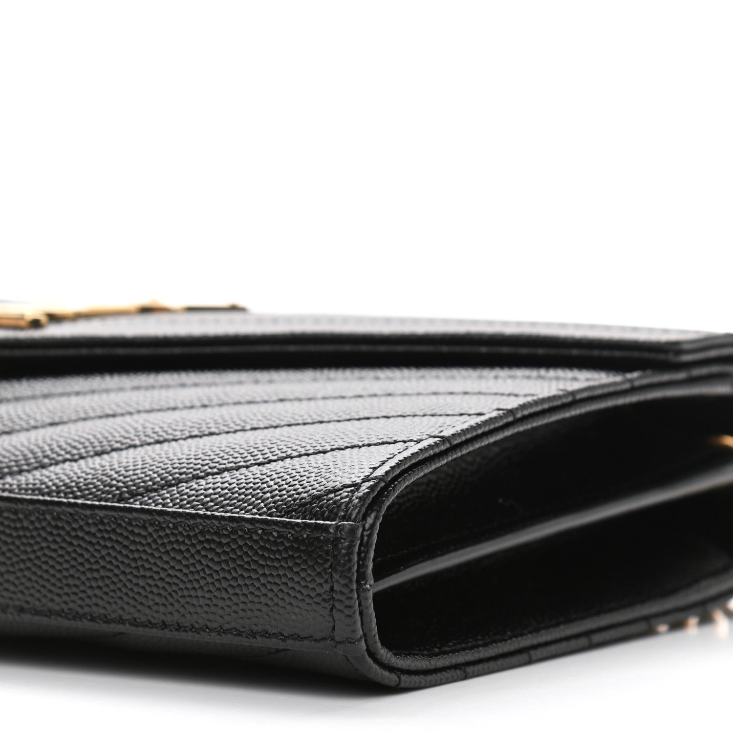 Saint Laurent Grain De Poudre Matelasse Chevron Monogram Chain Wallet Black 6 of 10