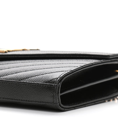Saint Laurent Grain De Poudre Matelasse Chevron Monogram Chain Wallet Black 6 of 10