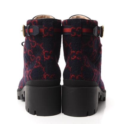 Gucci Covered Wool Big GG Monogram Womens Lace Up Combat Ankle Boots 42 Blue Red 5 of 10