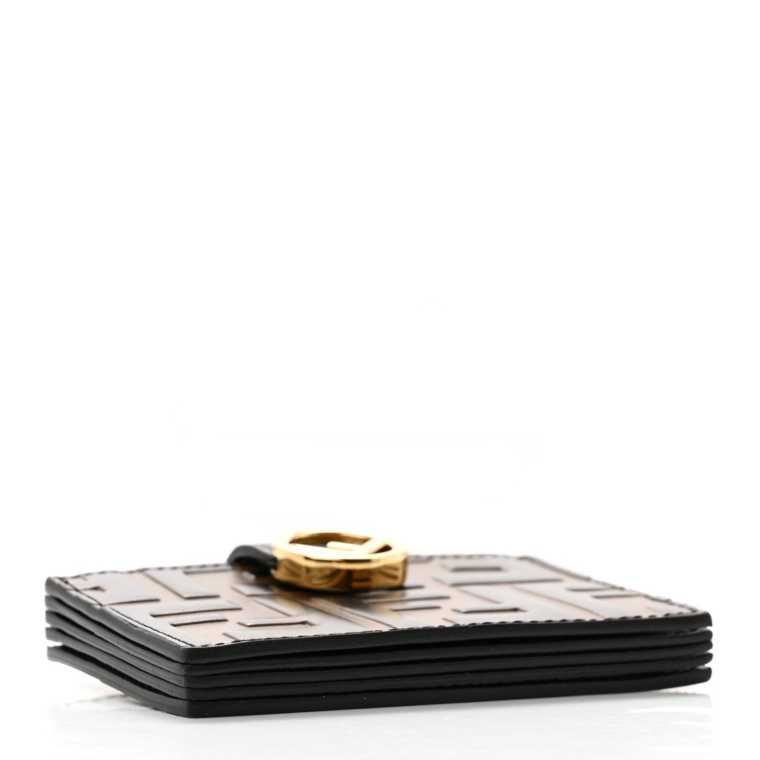 Fendi Vitello Liberty F is Fendi Bi-Color FF 1974 Embossed Gusseted Card Holder Maya Black 4 of 10