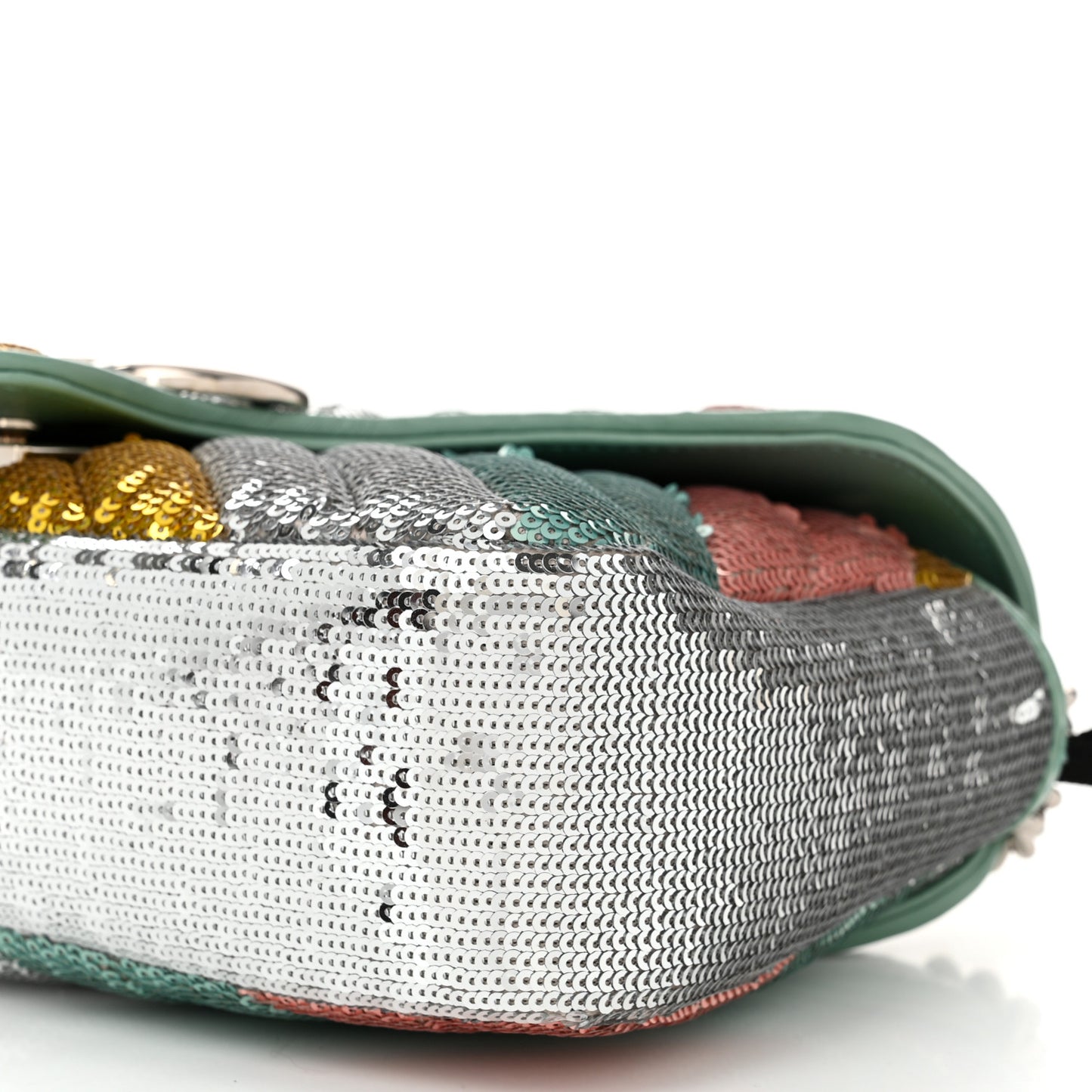 Sequin Satin Calfskin Matelasse Diagonal Small GG Marmont Shoulder Bag  Grigio Argento Verde Chiaro Rosa Giallo Light Water Green