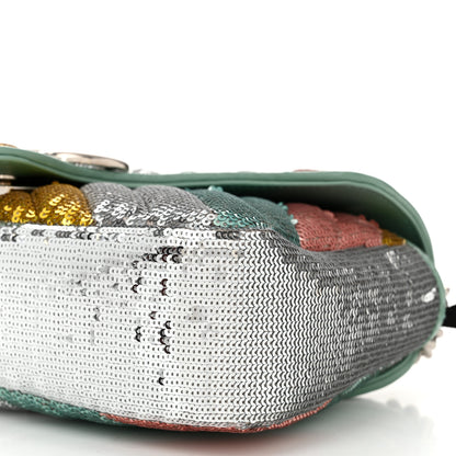 Gucci Sequin Satin Calfskin Matelasse Diagonal Small GG Marmont Shoulder Bag  Grigio Argento Verde Chiaro Rosa Giallo Light Water Green 10 of 10