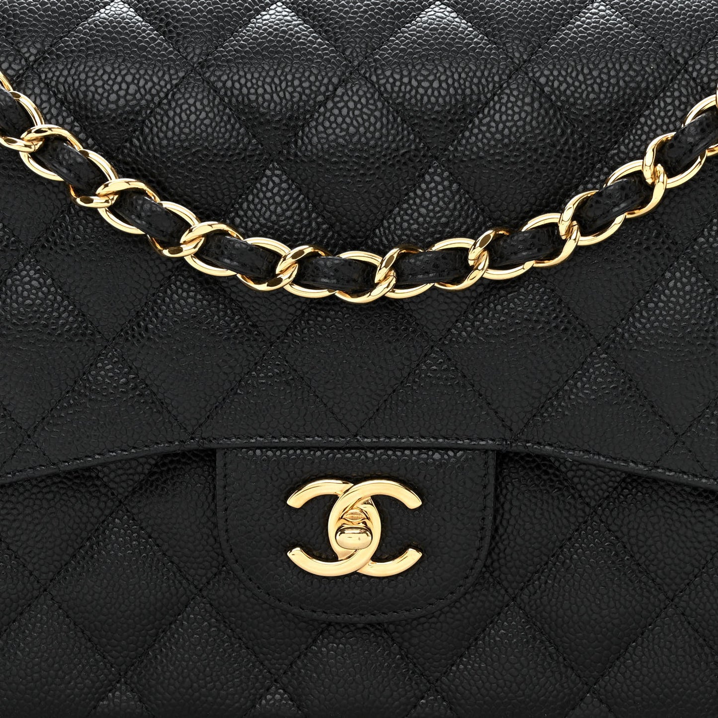 Caviar Quilted Jumbo Double Flap Black