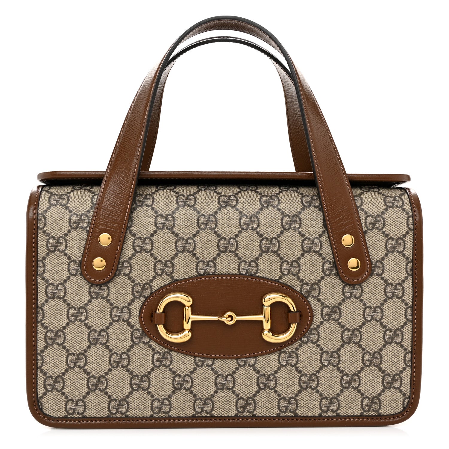 Gucci GG Supreme Monogram Azalea Calfskin Small Horsebit 1955 Foldover Top Handle Bag Beige Ebony Brown Sugar 1 of 10