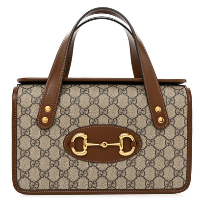 Gucci GG Supreme Monogram Azalea Calfskin Small Horsebit 1955 Foldover Top Handle Bag Beige Ebony Brown Sugar 1 of 10