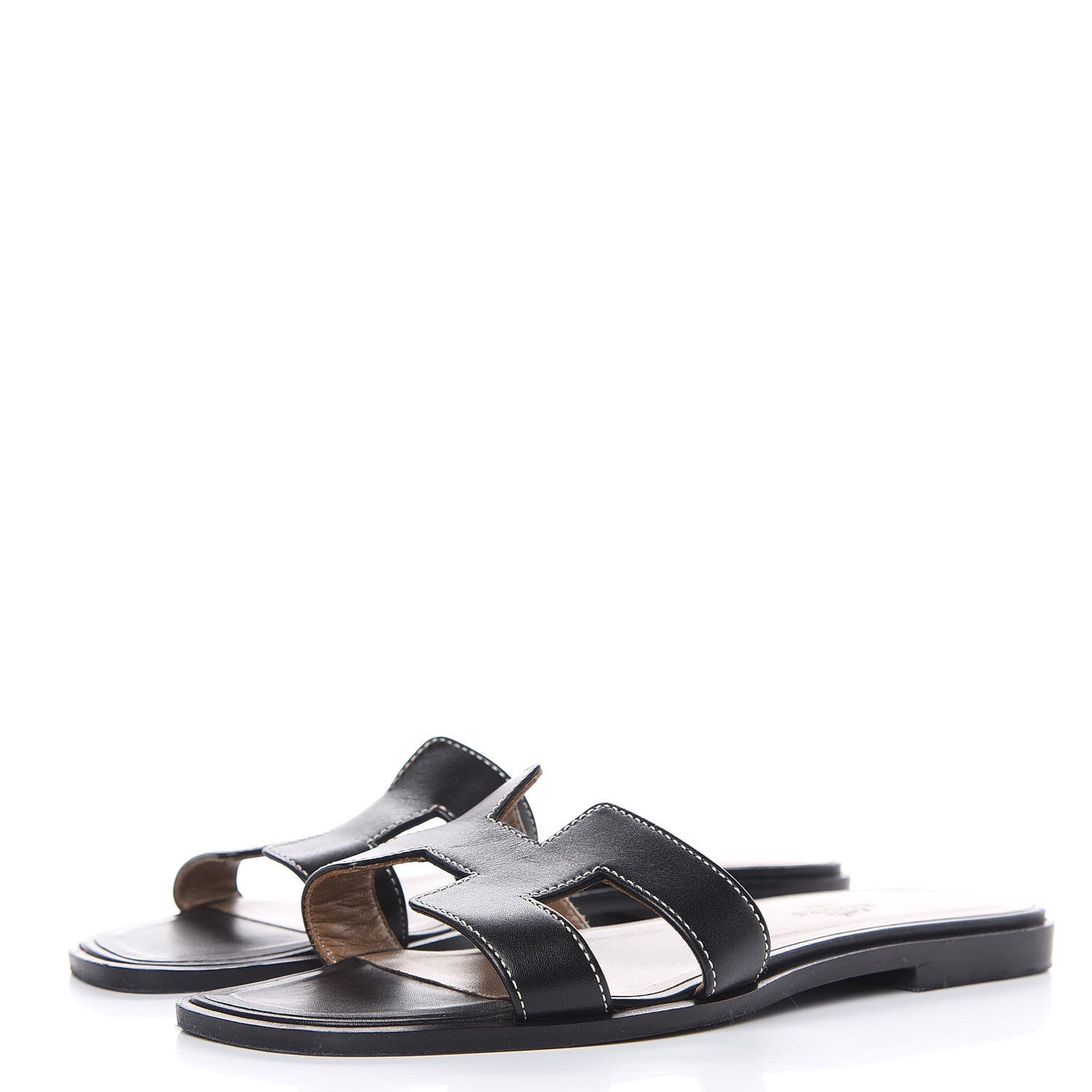 Hermes Box Calfskin Oran Sandals 37 Black 3 of 10