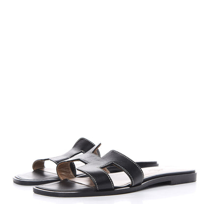 Hermes Box Calfskin Oran Sandals 37 Black 3 of 10