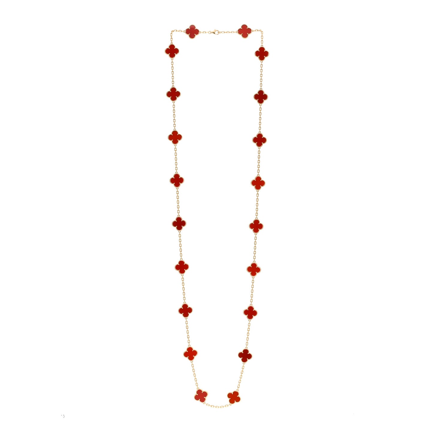 18K Yellow Gold Carnelian 20 Motifs Vintage Alhambra Necklace
