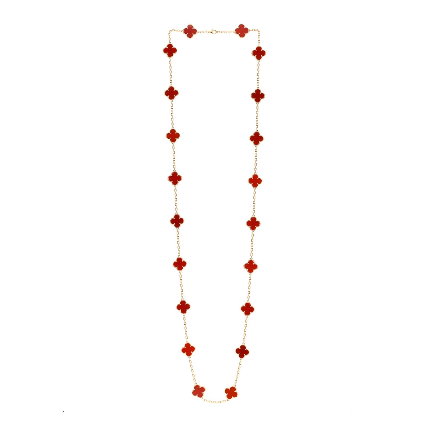 Van Cleef & Arpels 18K Yellow Gold Carnelian 20 Motifs Vintage Alhambra Necklace 3 of 5