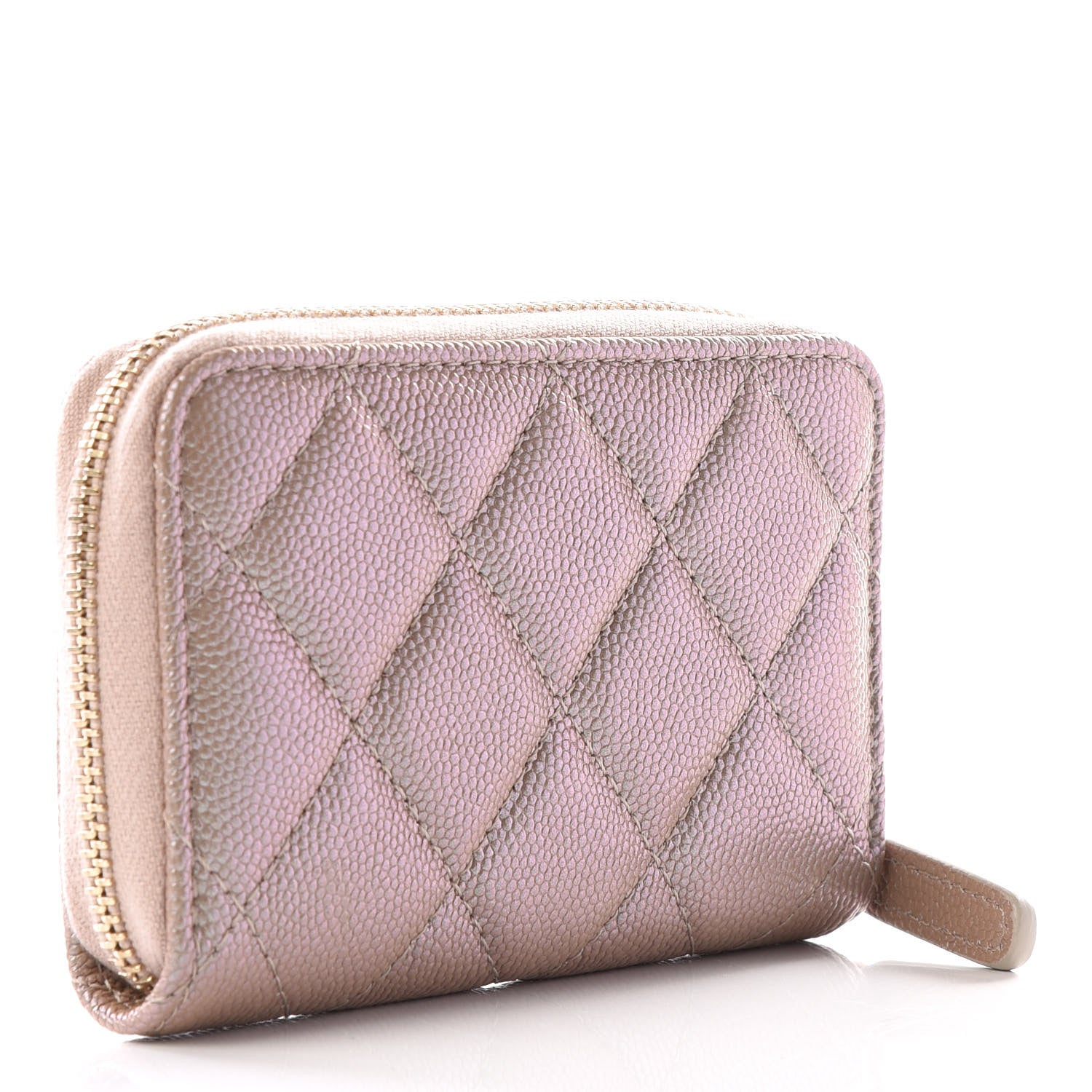 Chanel Iridescent Caviar Quilted Zip Coin Purse Beige 2 of 10
