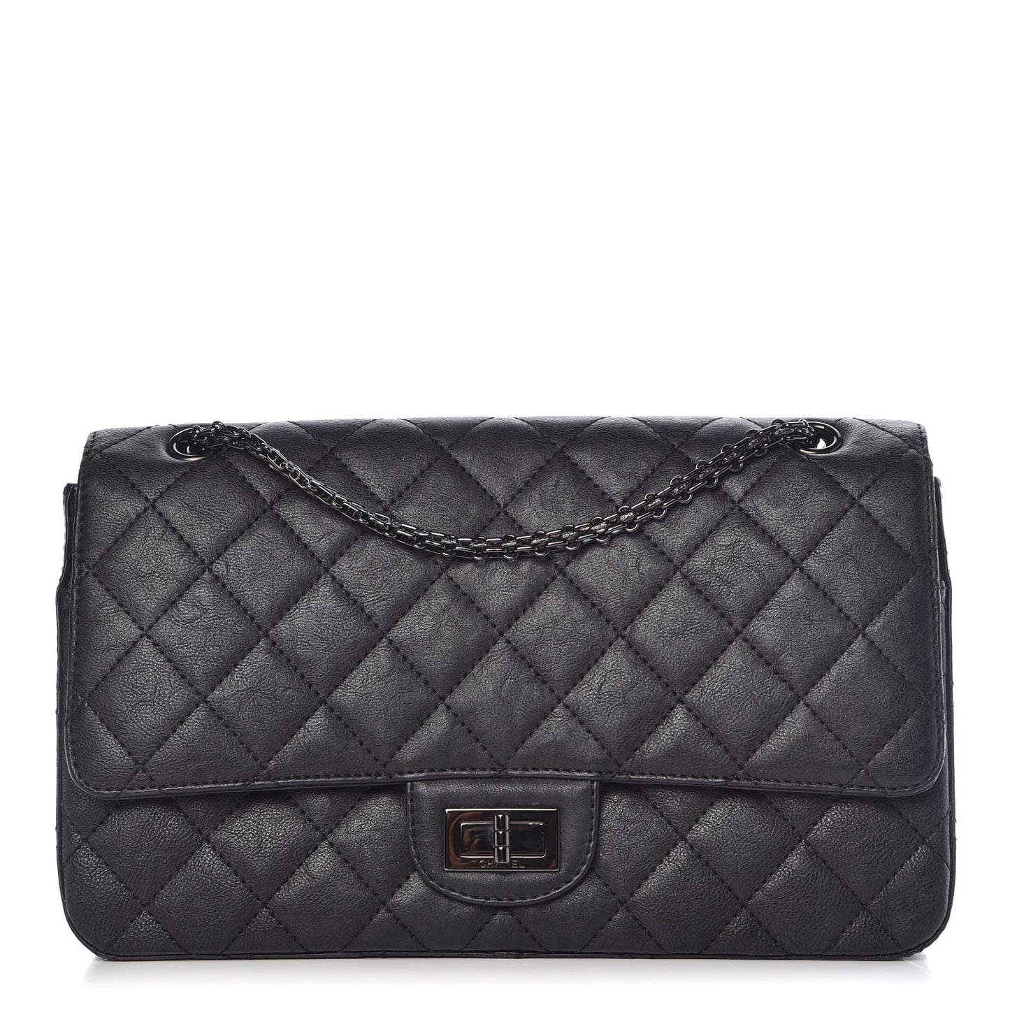 Crumpled Calfskin Quilted 2.55 Reissue 227 Flap So Black