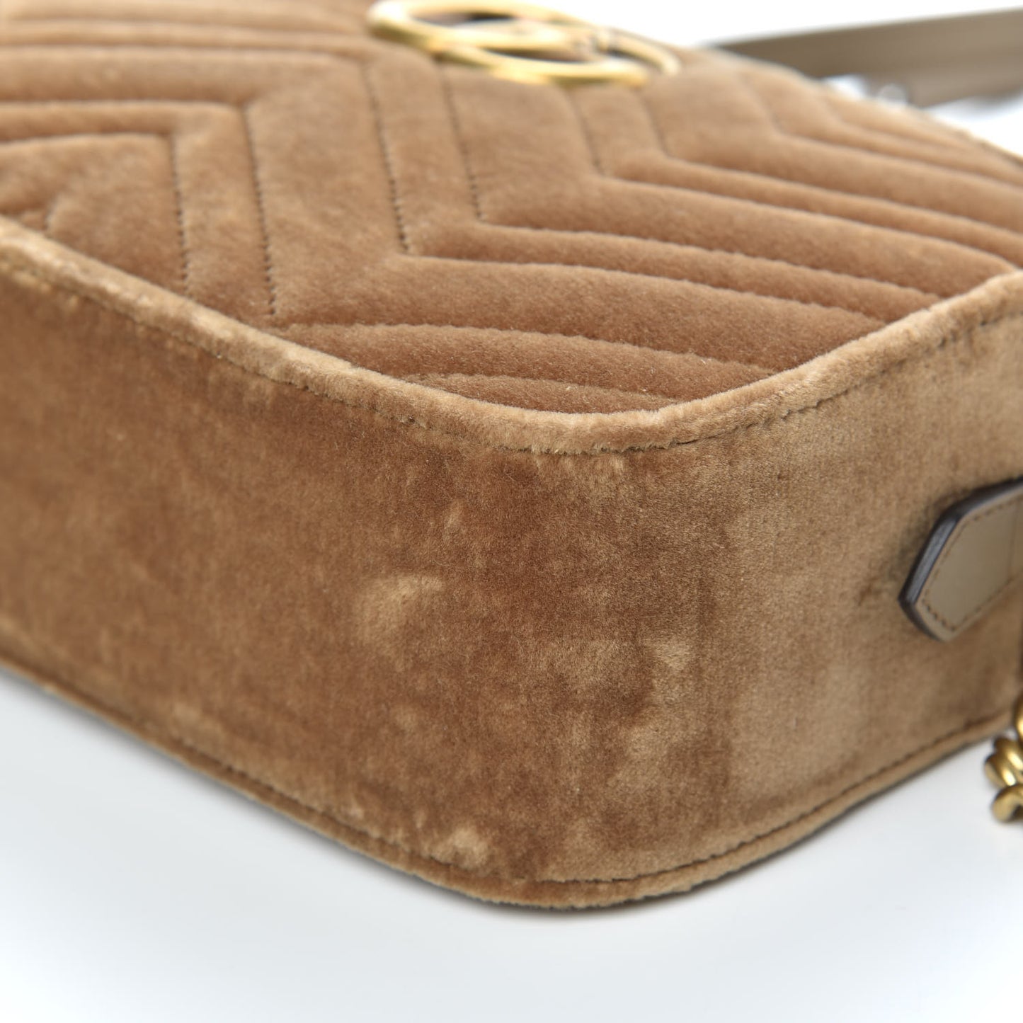 Velvet Matelasse Small GG Marmont Chain Shoulder Bag Taupe