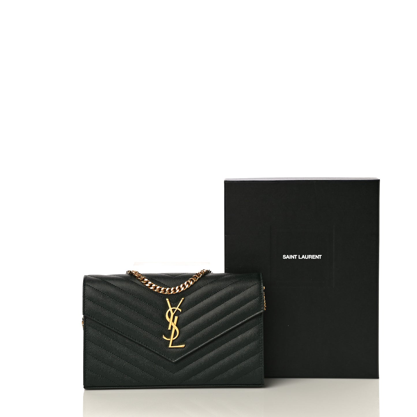 Grain De Poudre Matelasse Chevron Monogram Chain Wallet Dark Green