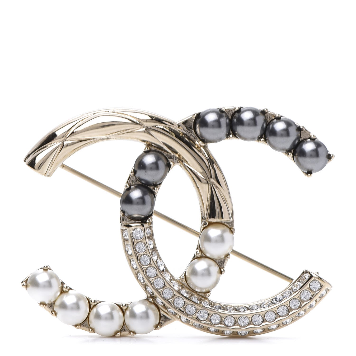 Chanel Pearl Crystal Bright Young Thing CC Brooch Gold 1 of 5