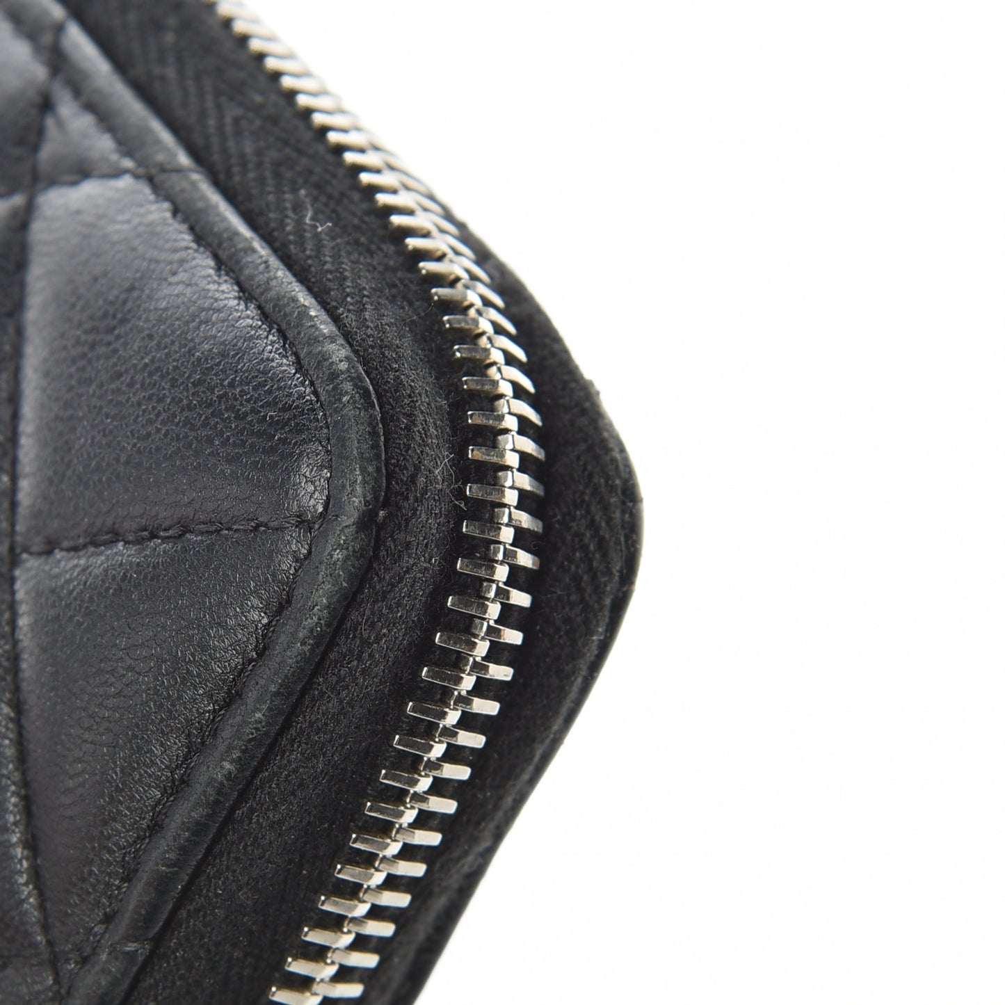 Lambskin Quilted Large Zip Around Organizer Wallet Black