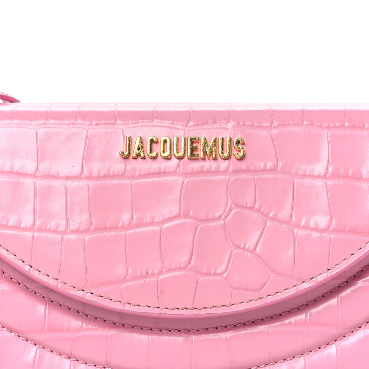 Calfskin Crocodile Embossed Le Sac Rond Pink