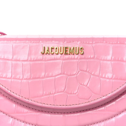 Jacquemus Calfskin Crocodile Embossed Le Sac Rond Pink 7 of 9
