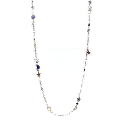 Chanel Pearl Crystal Poured Glass CC Star Moon Necklace Gold Black Multicolor 1 of 6
