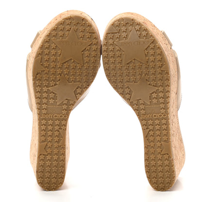 Jimmy Choo Patent Prima Cork Wedge Sandals 35 Nude 5 of 7