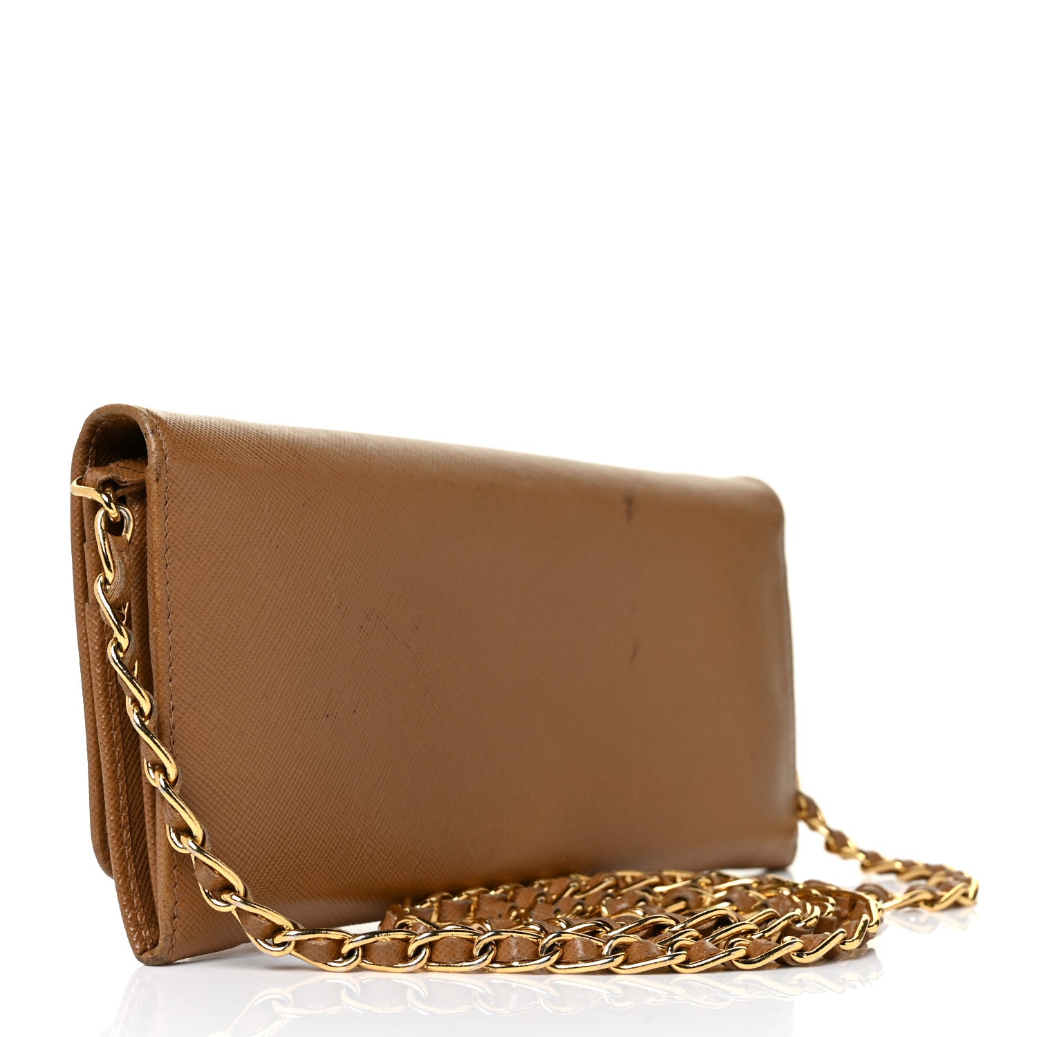 Prada Saffiano Metal Oro Chain Wallet Caramel 2 of 9