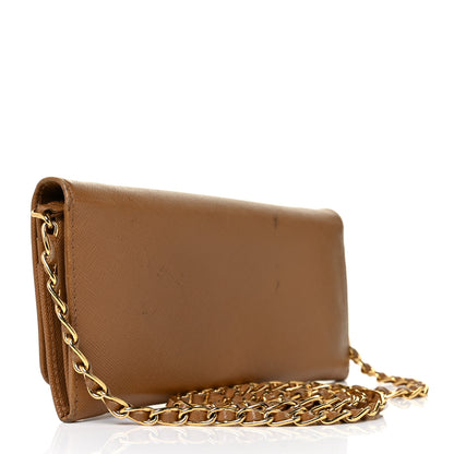 Prada Saffiano Metal Oro Chain Wallet Caramel 2 of 9