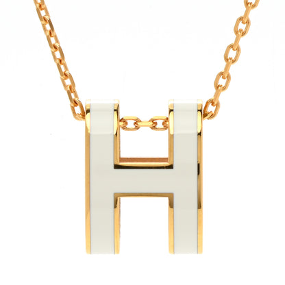 Hermes Lacquered Gold Pop H Pendant Necklace White 4 of 7