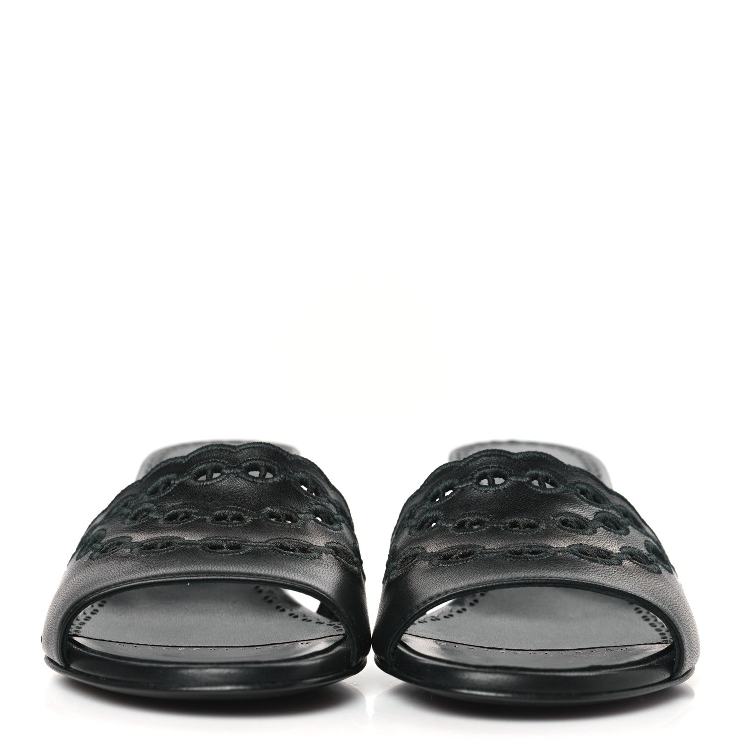 Hermes Lambskin Embroidered Gwladys Sandals 37.5 Black 2 of 9
