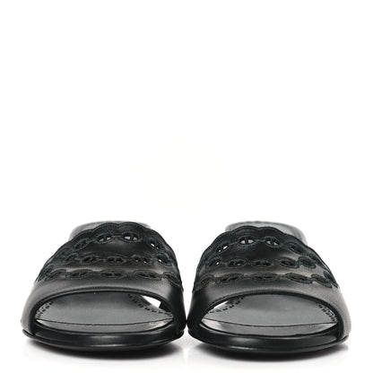Hermes Lambskin Embroidered Gwladys Sandals 37.5 Black 2 of 9