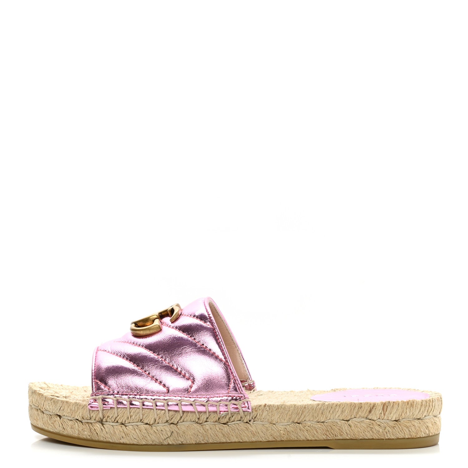Gucci Metallic Nappa Matelasse GG Marmont Espadrille Slide Sandals 35.5 Rosa 1 of 9