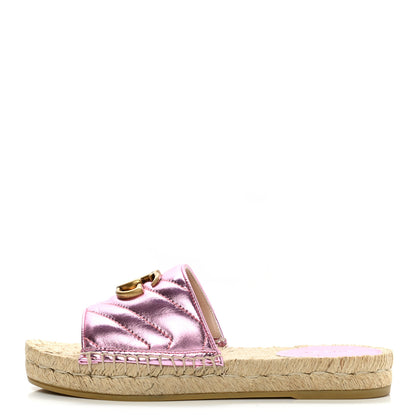 Gucci Metallic Nappa Matelasse GG Marmont Espadrille Slide Sandals 35.5 Rosa 1 of 9