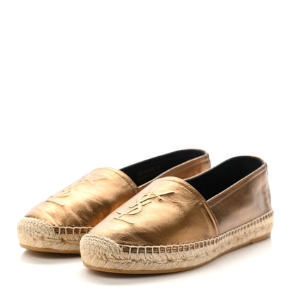 Saint Laurent Metallic Lambskin Monogram Espadrilles 36 Metal Carry 3 of 9