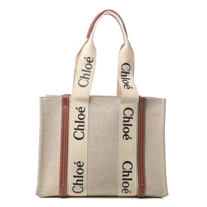 Chloe Cotton Calfskin Medium Woody Ribbon Tote White Brown 1 of 8