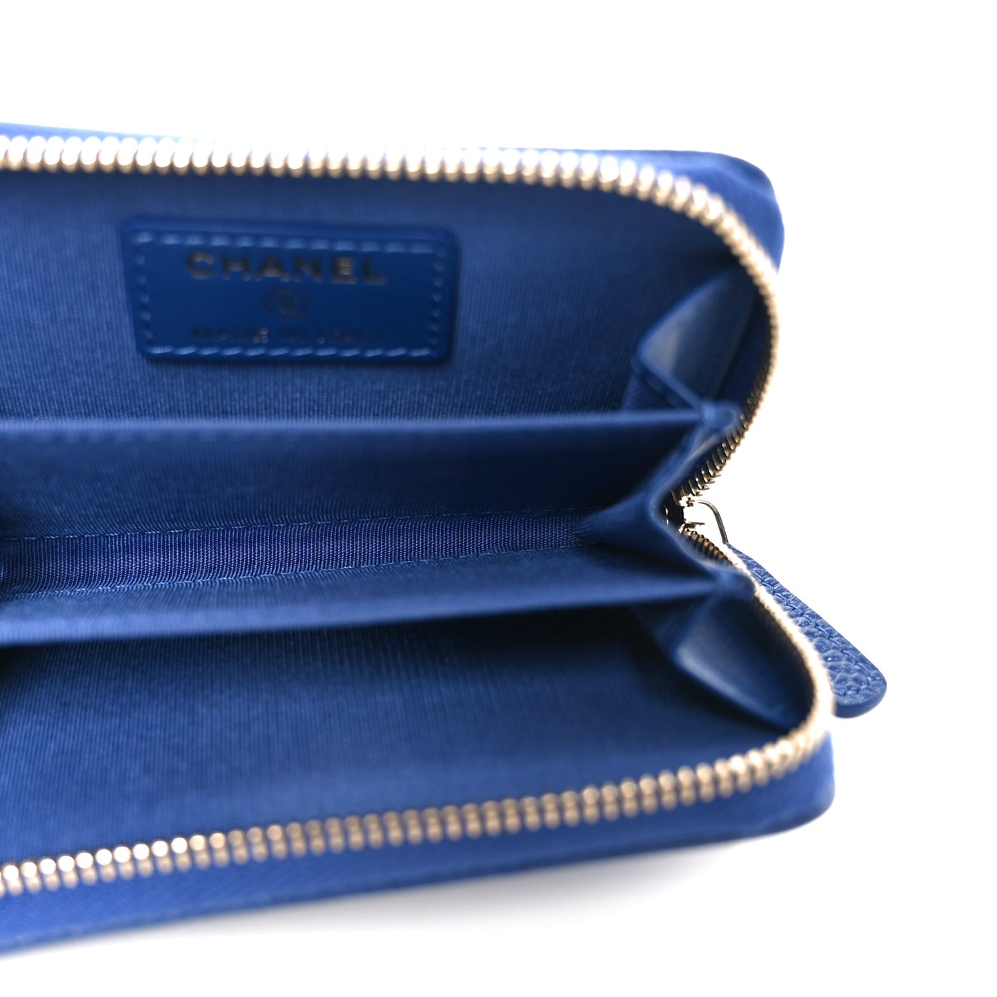 Caviar Camellia Embossed Zip Coin Purse Dark Blue
