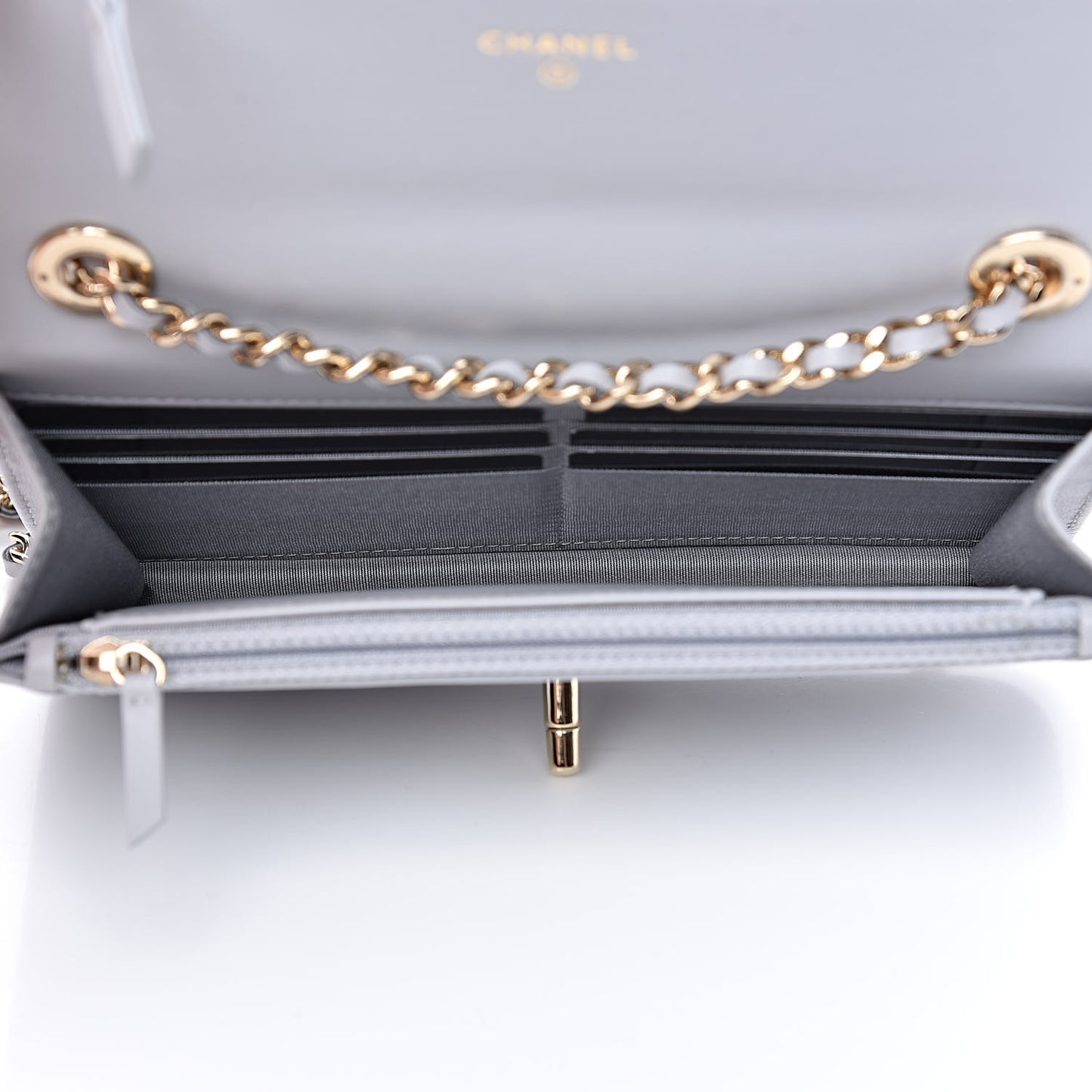 Lambskin Chevron Quilted Trendy CC Wallet On Chain WOC Grey