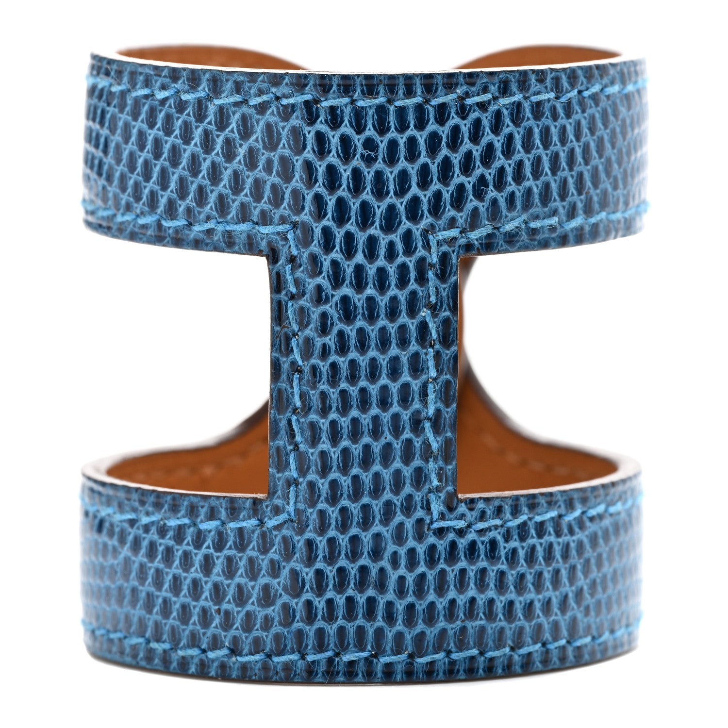 Hermes Lizard Ano Cuff Bleu Petrole 1 of 6