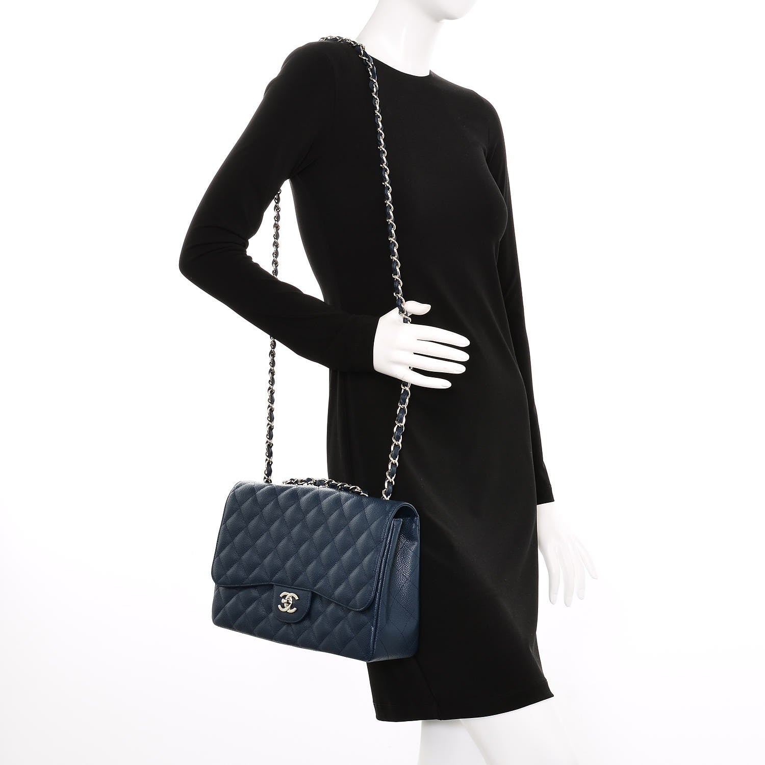 Chanel Caviar Jumbo Single Flap Navy Blue 2 of 7