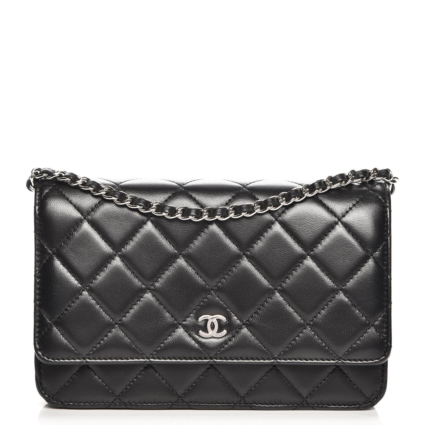 Lambskin Quilted Wallet On Chain WOC Black