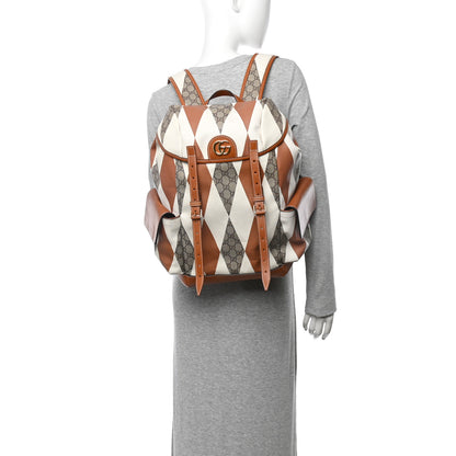 Gucci GG Supreme Monogram Calfskin Rhombus Print Medium Ophidia Double Buckle Backpack Beige Ebony Mystic White Hazel Brown 2 of 11