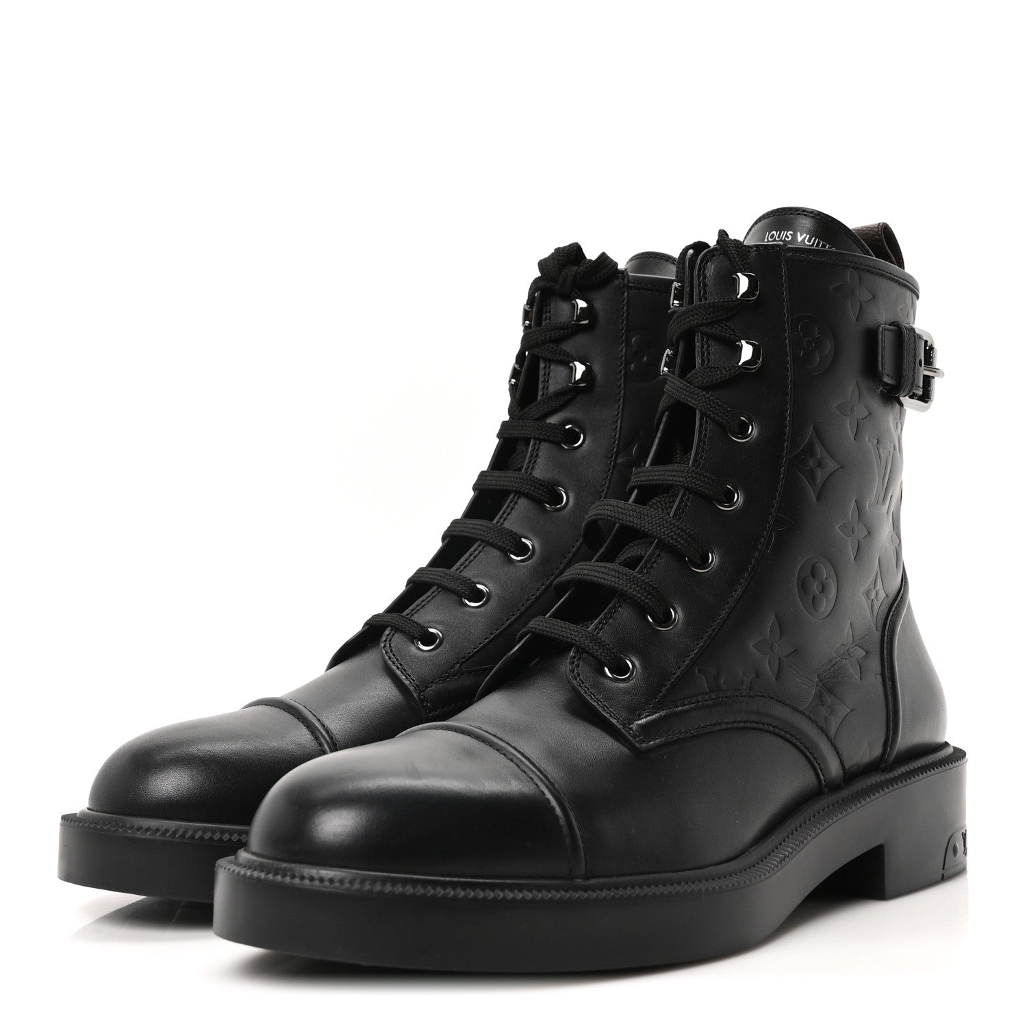Louis Vuitton Calfskin Monogram Debossed Citizen Flat Ranger Boots 42 Black 4 of 10