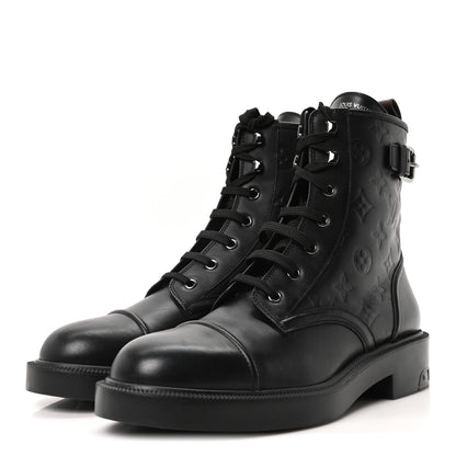 Louis Vuitton Calfskin Monogram Debossed Citizen Flat Ranger Boots 42 Black 4 of 10