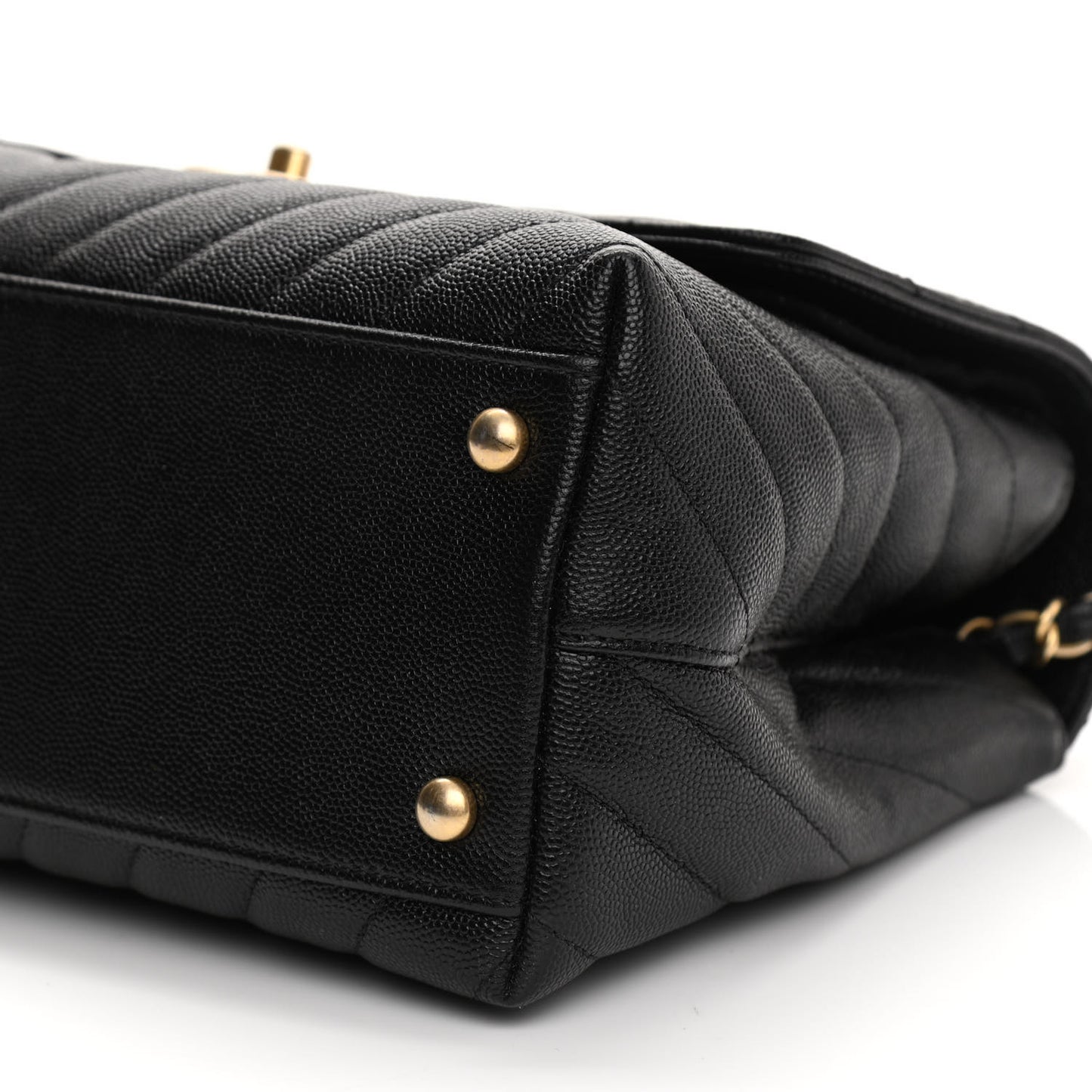Caviar Chevron Quilted Small Coco Handle Flap Black